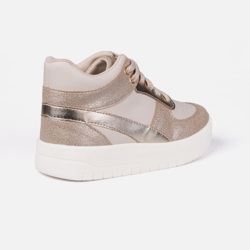 Tênis Infantil Menina Fashion Brilho Metalizado Casual Dourado