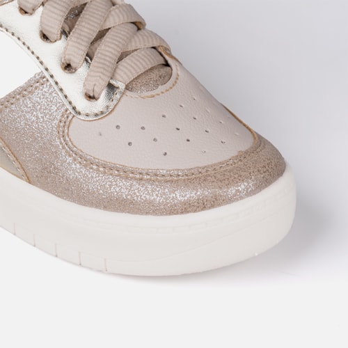 Tênis Infantil Menina Fashion Brilho Metalizado Casual Dourado