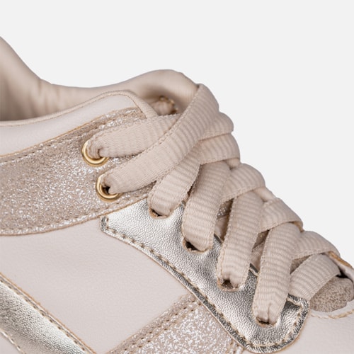 Tênis Infantil Menina Fashion Brilho Metalizado Casual Dourado