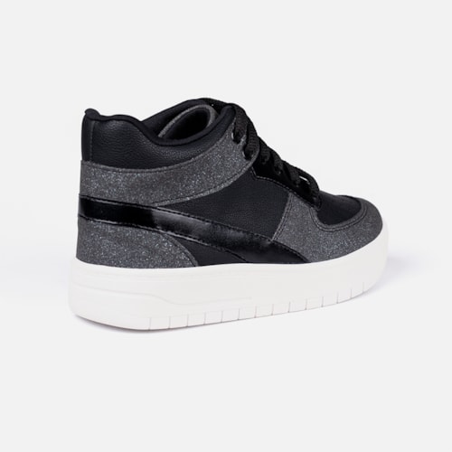 Tênis Infantil Menina Fashion Brilho Metalizado Casual Preto