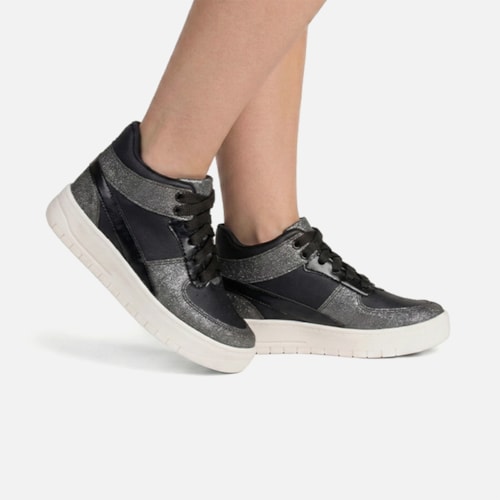 Tênis Infantil Menina Fashion Brilho Metalizado Casual Preto
