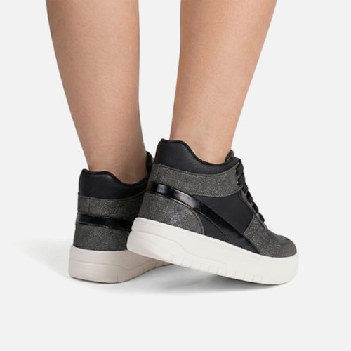 Tênis Infantil Menina Fashion Brilho Metalizado Casual Preto