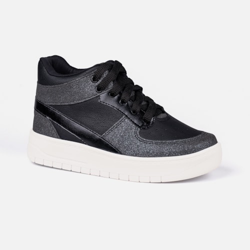 Tênis Infantil Menina Fashion Brilho Metalizado Casual Preto