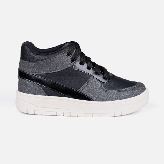 Tênis Infantil Menina Fashion Brilho Metalizado Casual Preto