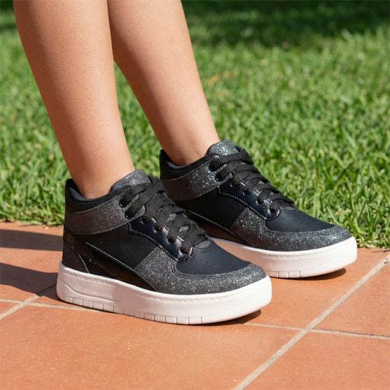 Segunda imagem do produto Tênis Infantil Menina Fashion Brilho Metalizado Casual Preto
