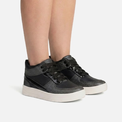 Tênis Infantil Menina Fashion Brilho Metalizado Casual Preto