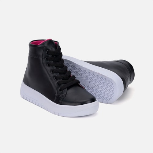 Tênis Infantil Preto Casual Menina Fashion Cano Alto