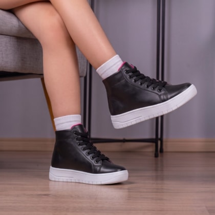 Segunda imagem do produto Tênis Infantil Preto Casual Menina Fashion Cano Alto