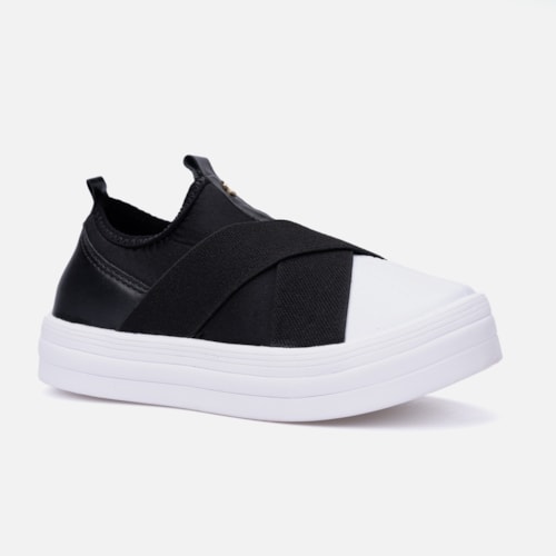 Tênis Menina Fashion Feminino Infantil Slip On Elástico Casual Preto