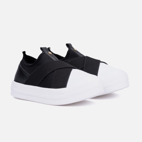 Tênis Menina Fashion Feminino Infantil Slip On Elástico Casual Preto
