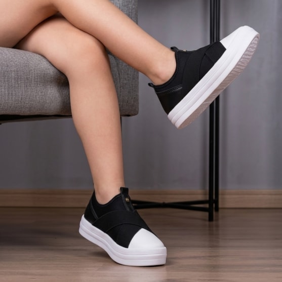 Segunda imagem do produto Tênis Menina Fashion Feminino Infantil Slip On Elástico Casual Preto