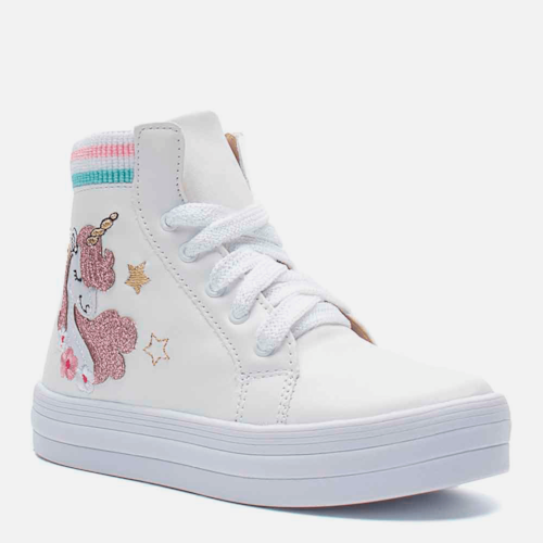Tênis Menina Fashion Unicórnio Casual Infantil Botinha Branco
