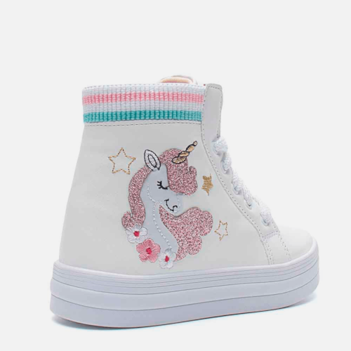 Tênis Menina Fashion Unicórnio Casual Infantil Botinha Branco