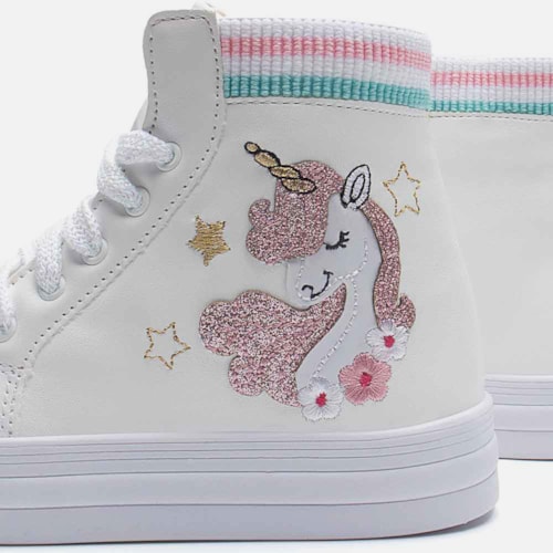Tênis Menina Fashion Unicórnio Casual Infantil Botinha Branco