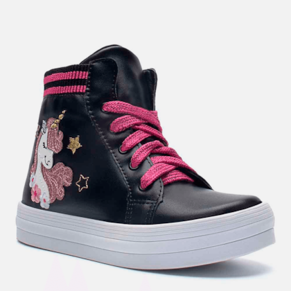 Segunda imagem do produto Tênis Menina Fashion Unicórnio Casual Infantil Botinha Preto