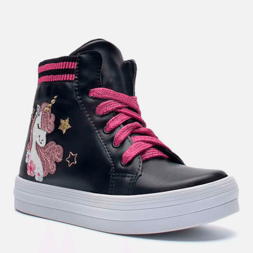 Tênis Menina Fashion Unicórnio Casual Infantil Botinha Preto