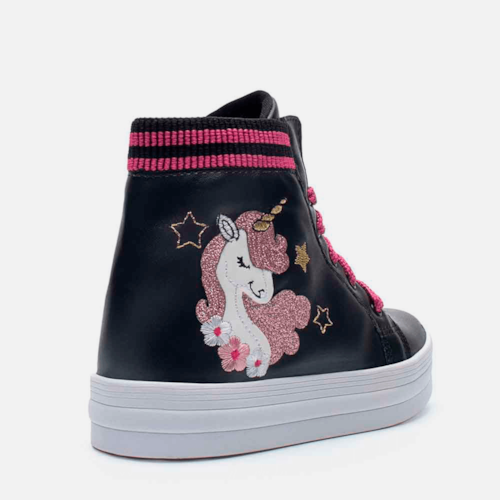 Tênis Menina Fashion Unicórnio Casual Infantil Botinha Preto