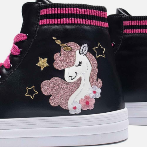 Tênis Menina Fashion Unicórnio Casual Infantil Botinha Preto