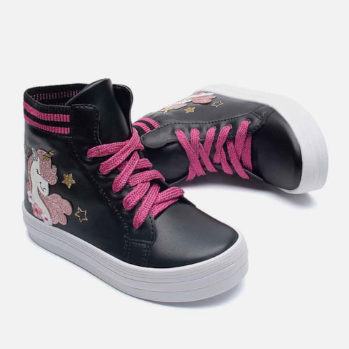 Tênis Menina Fashion Unicórnio Casual Infantil Botinha Preto