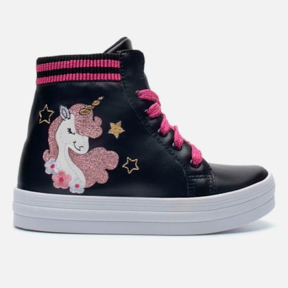 Tênis Menina Fashion Unicórnio Casual Infantil Botinha Preto