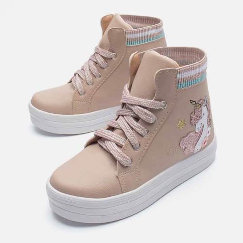 Tênis Menina Fashion Unicórnio Casual Infantil Botinha Rosa