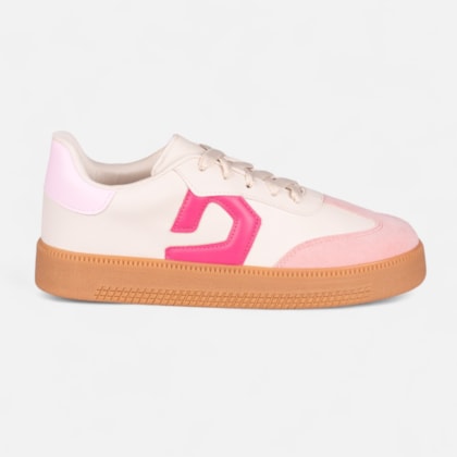Tênis Off White Feminino Street Urbano Cano Baixo Sola Alta Detalhes Rosa