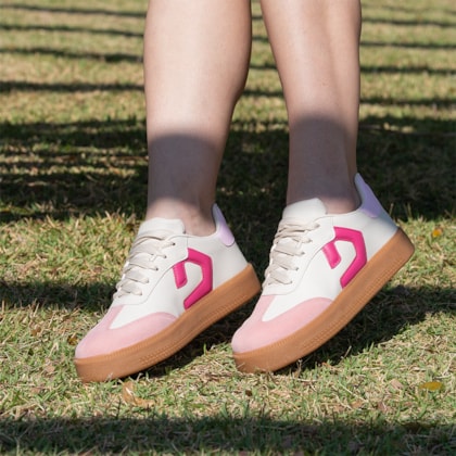 Segunda imagem do produto Tênis Off White Feminino Street Urbano Cano Baixo Sola Alta Detalhes Rosa