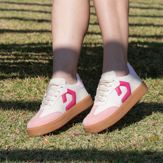 Segunda imagem do produto Tênis Off White Feminino Street Urbano Cano Baixo Sola Alta Detalhes Rosa