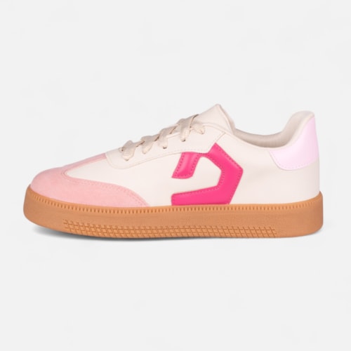 Tênis Off White Feminino Street Urbano Cano Baixo Sola Alta Detalhes Rosa