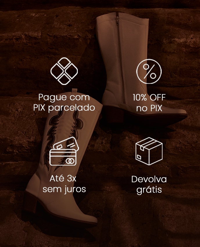 Calçados femininas com benefícios Domiday: PIX parcelado, até 3x sem juros e 10% OFF