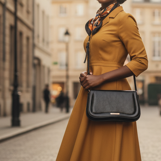 Mulher usando Bolsa Tiracolo Preta da Domidona