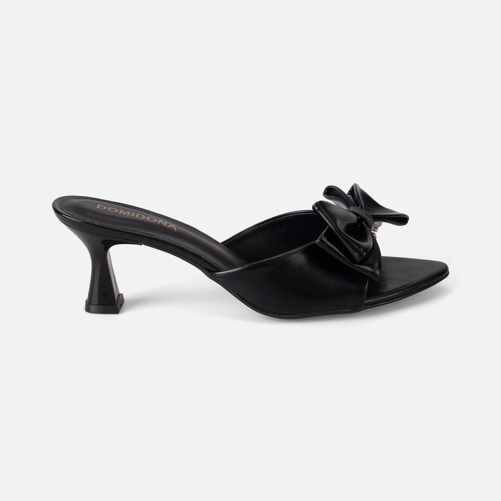 Tamanco Feminino Preto Bico Folha com Salto Taça e Maxi Laço Domidona