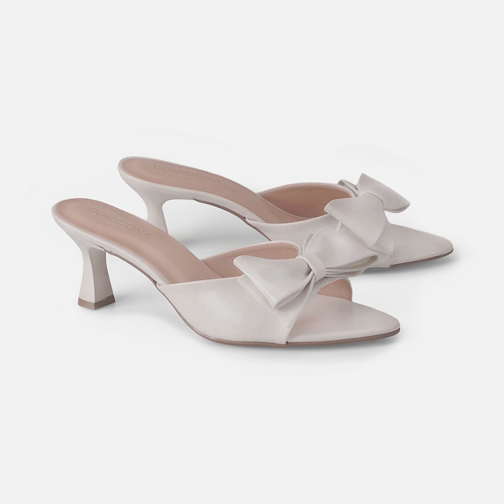 Tamanco Feminino Off White Bico Folha com Salto Taça e Maxi Laço Domidona