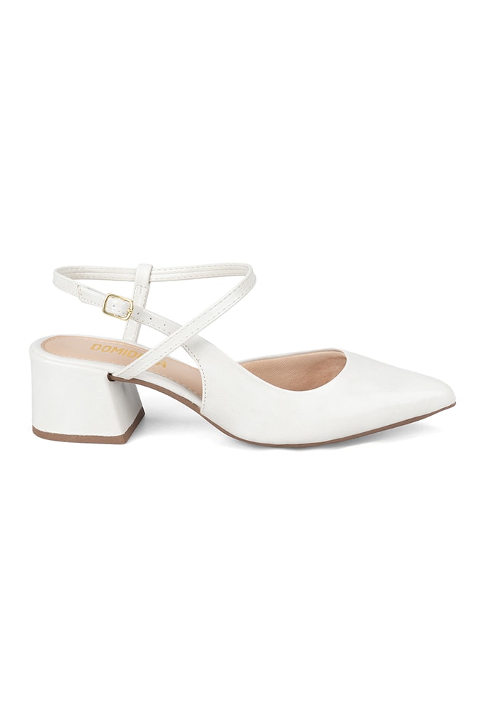 Scarpin Slingback Bico Fino Salto Bloco Off White Domidona