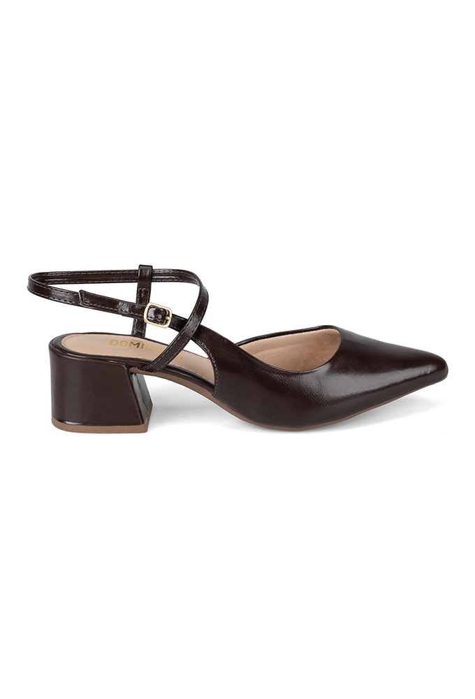 Scarpin Slingback Bico Fino Salto Bloco Marrom Domidona