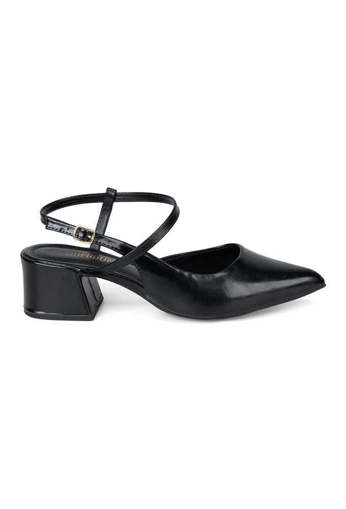 Scarpin Slingback Bico Fino Salto Bloco Preto Domidona