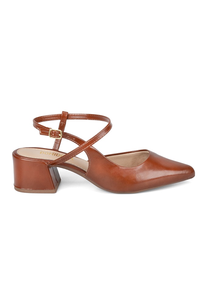 Scarpin Slingback Bico Fino Salto Bloco Caramelo Domidona