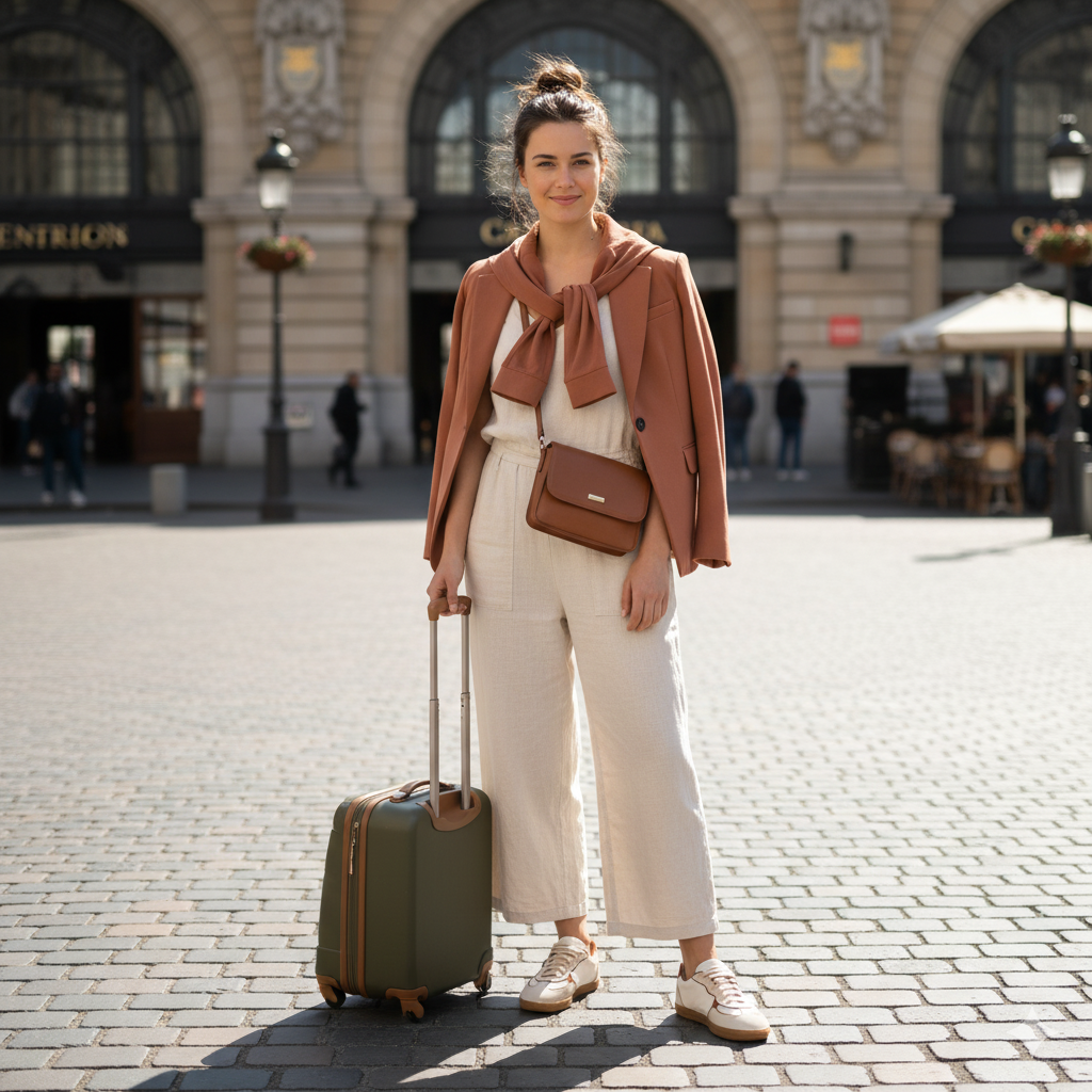 Mulher viajando com Tênis Retrô Off White Domidona solado caramelo